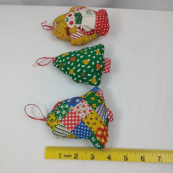 Vintage Christmas Ornaments Soft Stuffed Calico Patchwork lot of 5  1970s - Picture 12 of 13